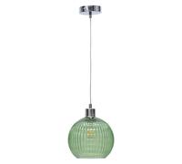 First Choice Lighting Betchley - Green Ribbed Glass Globe with Chrome Pendant Fitting First Choice Lighting Green