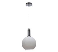 First Choice Lighting Betchley - White Ribbed Glass Globe Chrome Deco Pendant Fitting