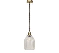 First Choice Lighting Birch - Clear Fluted Glass Antique Brass Retro Pendant Fitting First Choice Lighting Clear