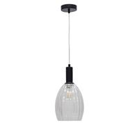 First Choice Lighting Birch - Clear Fluted Glass Black Deco Pendant Fitting First Choice Lighting Clear