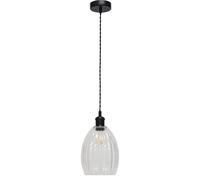 First Choice Lighting Birch - Clear Fluted Glass Black Retro Pendant Fitting First Choice Lighting Clear