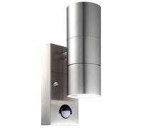 firstchoicelighting Stainless Steel Outdoor Security Light Up Down Twin Wall PIR Motion Sensor IP44 LED Compatible