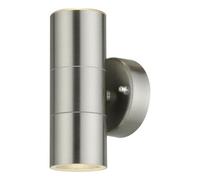 firstchoicelighting Brushed Stainless Steel Outdoor Wall Light Twin Up Down IP44 Modern Porch LED Compatible