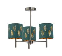 First Choice Lighting Brea - Antique Brass 3 Light Fitting With Dark Green Fern Shades