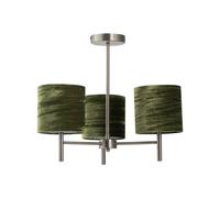 First Choice Lighting Brea - Antique Brass 3 Light Fitting with Green Crushed Velvet Shades in Gold First Choice Lighting Gold