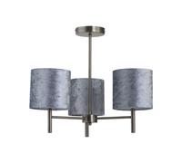First Choice Lighting Brea - Antique Brass 3 Light Fitting With Grey Crushed Velvet Shades
