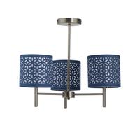 First Choice Lighting Brea - Antique Brass 3 Light Fitting With Navy Blue Cut Out Shades