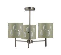 First Choice Lighting Brea - Antique Brass 3 Light Fitting With Sage Green Fern Shades