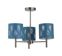 First Choice Lighting Brea - Antique Brass 3 Light Fitting With Teal Fern Shades