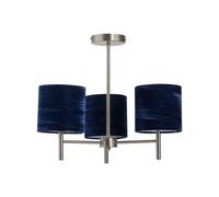 First Choice Lighting Brea - Antique Brass Light Fitting With Navy Blue Velvet Shades