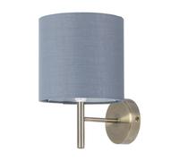 First Choice Lighting Brea - Antique Brass Wall Light With Grey Cotton Shade