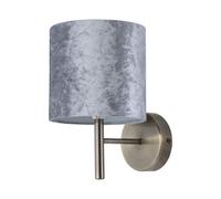 First Choice Lighting Brea - Antique Brass Wall Light With Grey Crushed Velvet Shade
