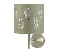 First Choice Lighting Brea - Antique Brass Wall Light With Sage Green Fern Shade
