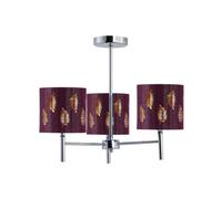 First Choice Lighting Brea - Chrome 3 Light Fitting With Burgundy Fern Shades