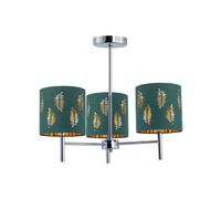 First Choice Lighting Brea - Chrome 3 Light Fitting With Dark Green Fern Shades