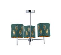 First Choice Lighting Brea - Chrome 3 Light Fitting with Dark Green Fern Shades in Silver First Choice Lighting Silver