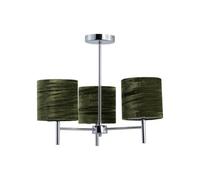 Brea Chrome Ceiling Light Fitting with Green Crushed Velvet Shades, LED Compatible, Modern Semi Flush Design