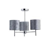 First Choice Lighting Brea - Chrome 3 Light Fitting With Grey Crushed Velvet Shades