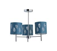 First Choice Lighting Brea - Chrome 3 Light Fitting With Teal Fern Shades