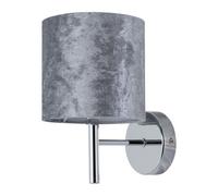 First Choice Lighting Brea - Chrome Wall Light With Grey Crushed Velvet Shade