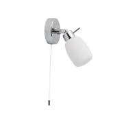 First Choice Lighting Brom - Chrome Opal Glass Ip44 Pull Cord Bathroom Wall Spotlight