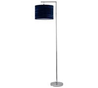 firstchoicelighting Modern Angled Design Floor Light Standing Lamp, Polished Chrome, Navy Blue Crushed Velvet Shade, Height 163cm, LED Compatible