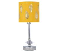 First Choice Lighting Chrome Jewelled Table Lamp With Ochre Mustard Fern Shade