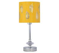 First Choice Lighting Chrome Jewelled Table Lamp with Ochre Mustard Fern Shade in Silver First Choice Lighting Silver