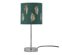 firstchoicelighting Polished Chrome Table Lamp or Bedside Light, Modern Design, Dark Green Leaf Cut Out Shade, Height 35cm, LED Compatible
