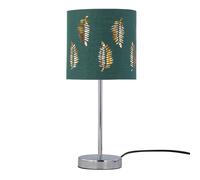 firstchoicelighting Polished Chrome Table Lamp or Bedside Light, Modern Design, Dark Green Leaf Cut Out Shade, Height 35cm, LED Compatible
