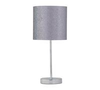 First Choice Lighting Chrome Stick Table Lamp With Grey Glitter Shade