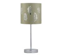 firstchoicelighting Polished Chrome Table Lamp or Bedside Light, Modern Design, Sage Green Leaf Cut Out Shade, Height 37cm, LED Compatible