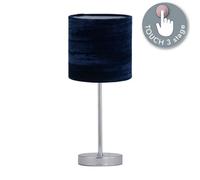 Chrome Touch Operated Table Lamp with Navy Blue Crushed Velvet Shade
