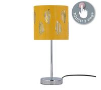 First Choice Lighting Chrome Touch Operated Table Lamp With Ochre Mustard Fern Shade
