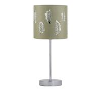 firstchoicelighting Chrome Table Lamp or Bedside Light, Modern Touch Operated Design, Sage Green Fern Shade, Height 35cm, LED Compatible