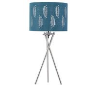 First Choice Lighting Chrome Tripod Table Lamp with Teal Fern Cut Out Shade in Silver First Choice Lighting Silver