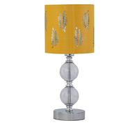 First Choice Lighting Chrome Two Ball Table Lamp with Ochre Mustard Fern Shade in Silver First Choice Lighting Silver