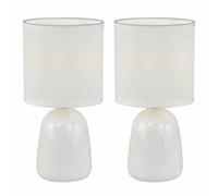 firstchoicelighting Set of 2 White Ceramic 26cm Table Lamps or Bedside Lights with Matching Fabric Shades, LED Compatible
