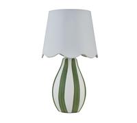 First Choice Lighting Connie - Green & White Stripe Ceramic Table Lamp with Scallop Shade First Choice Lighting White