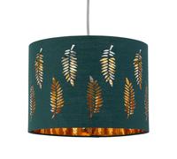 Dark Green Pendant Shade, Easy Fit Ceiling Lightshade, Fern Leaf Cut Out Design, Diameter 25cm
