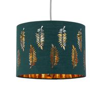 Dark Green Pendant Shade, Easy Fit Ceiling Lightshade, Fern Leaf Cut Out Design, Diameter 30cm