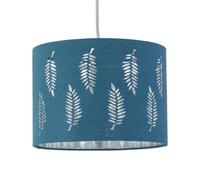 Teal Pendant Shade, Easy Fit Ceiling Lightshade, Fern Leaf Cut Out Design, Diameter 25cm