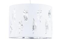 White Pendant Shade, Easy Fit Ceiling Lightshade, Fern Leaf Cut Out Design, Diameter 30cm