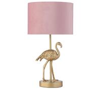 firstchoicelighting Gold Flamingo Table Lamp or Bedside Light, Gold Resin Animal, Pink Velvet Shade, Height 42 cm, LED Compatible