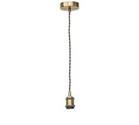 firstchoicelighting Vintage Ceiling Pendant Light, Antique Brass Finish Retro Design Suspension Kit, Includes Ceiling Rose Brown Braided Cable and Lampholder, Height Adjustable