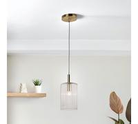 First Choice Lighting Fluted Glass Design Pendant Fitting Finished with Clear Glass & Bronze Effect Colour in Gold First Choice Lighting Gold