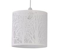 firstchoicelighting White Forest Tree Easy Fit Ceiling Pendant Lightshade, Metal Cut Out Design, Diameter 23cm