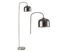 firstchoicelighting Modern Arched Floor Lamp, Satin Nickel Arched Standing Light with Smoke Glass Shade, Height 149cm
