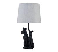 First Choice Lighting Friends - Two Dog Table Lamp With Oatmeal Linen Shade