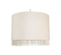 firstchoicelighting Off White Velvet Easy Fit Ceiling Lightshade, Large Modern Pendant Shade, Fringe Detail, Diameter 38 cm
